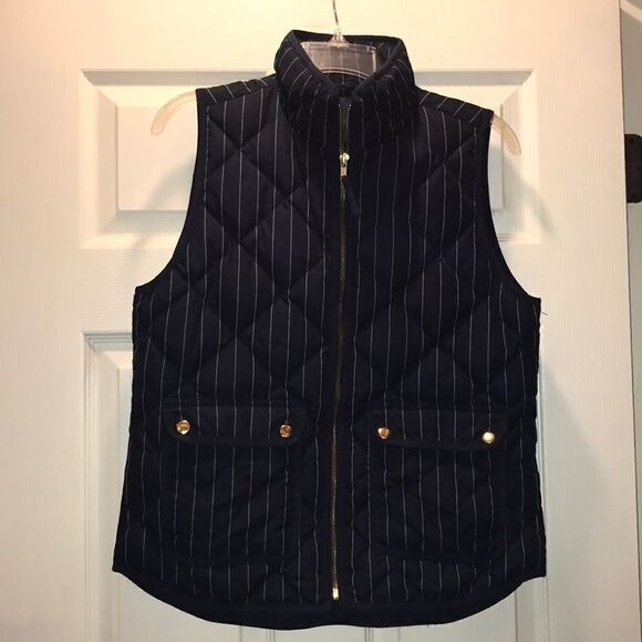 J Crew Navy & White Pinstripe Excursion Vest - Picture 2 of 5